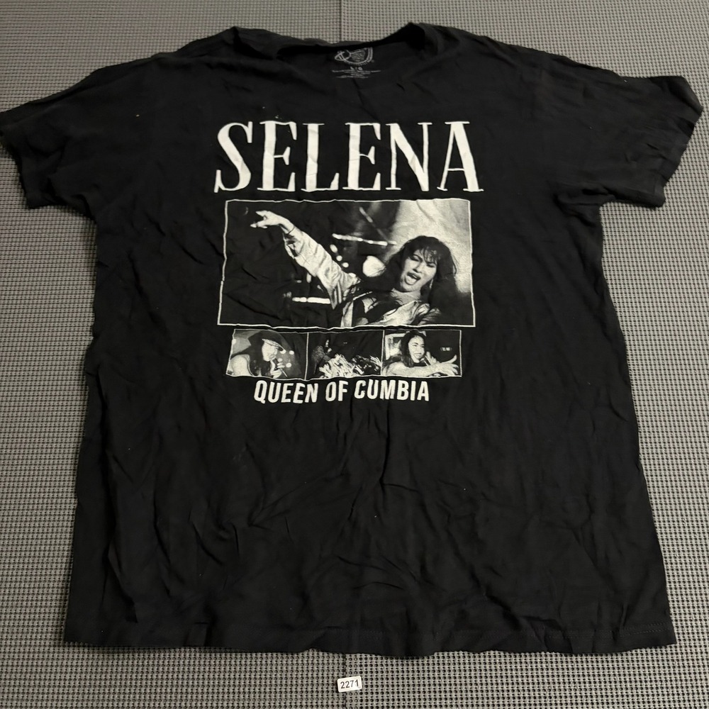 Selena Queen of Cumbia Graphic T-Shirt Black Cotton Mens Large Official Merch